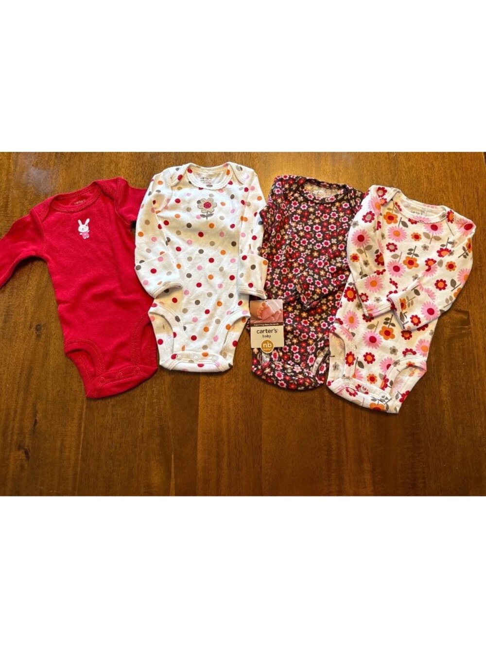 Carters Baby Girls Long-Sleeve Bodysuits 4-Pack Newborn Floral Polka Dot & Bunny